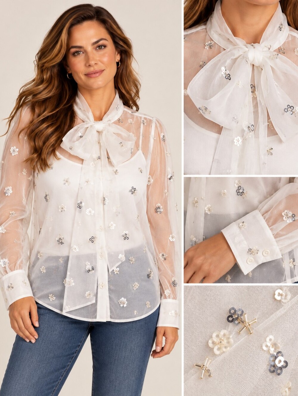Rachel Zoe Sheer White Blouse With Embellishments